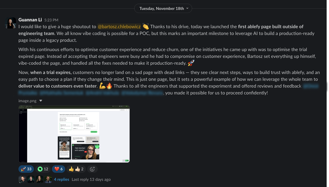 Slack message from Guannan Li